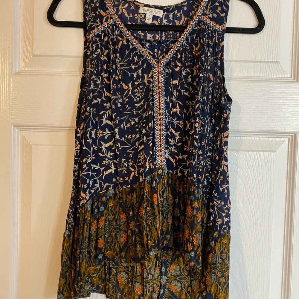 Patrons of Peace Floral Tank Top Navy Olive Size M